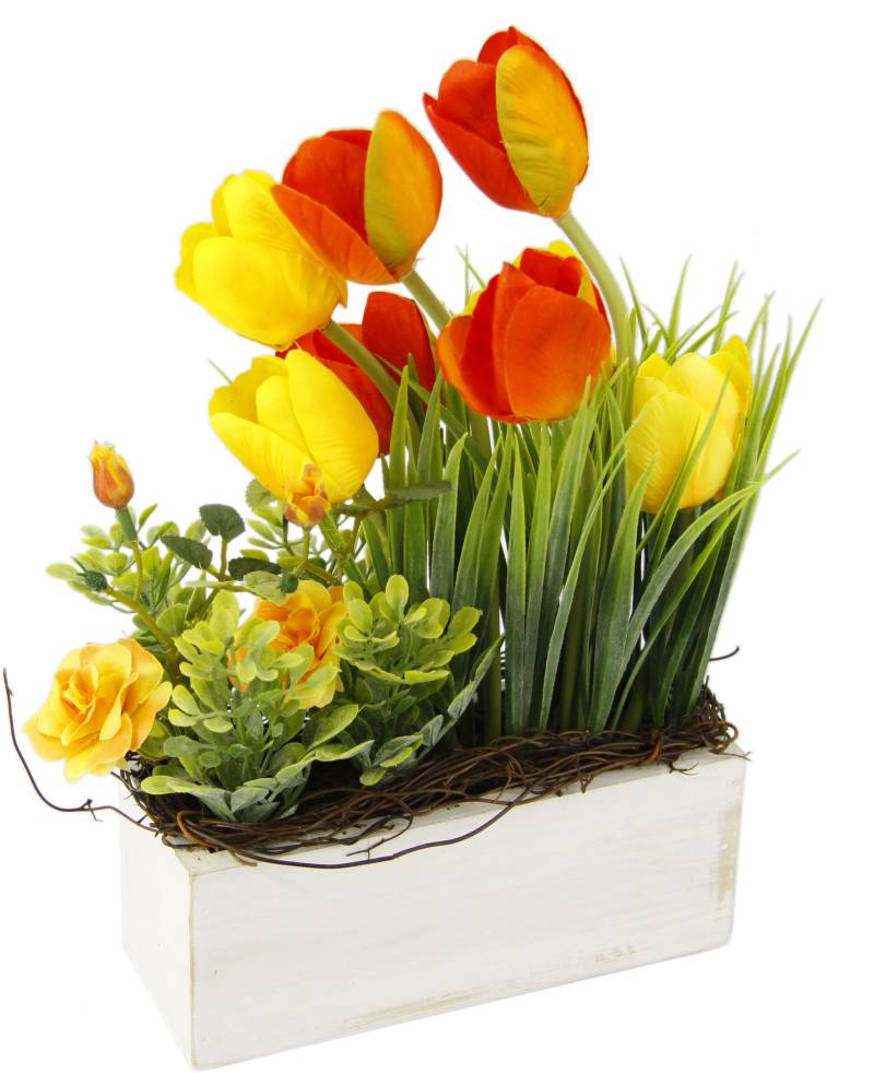 my home Gestecke »Tulpen Wildrosen und Gras«, Im Topf, aus Holz, Blumendeko von My Home
