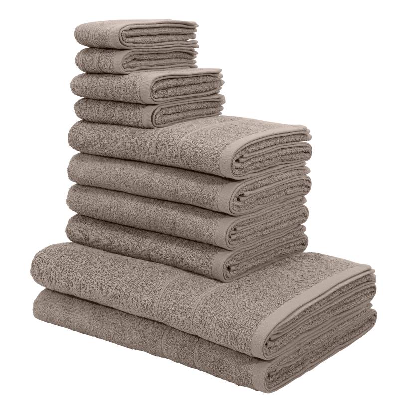 my home Handtuch Set »Inga, Duschtücher, Handtücher, Gästetücher, Seiftücher«, 10 tlg., Walkfrottee, Handtücher mit feiner Bordüre, 100% Baumwolle, einfarbig, weich von My Home