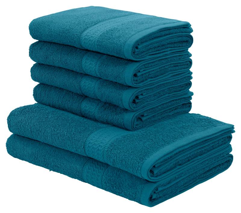 my home Handtuch Set »Juna, 6-tlg., 2 Duschtücher (70x140) 4 Handtücher (50x100)«, 6 tlg., Walkfrottee, 100% Baumwolle, Handtuch-Set mit Bordüre, Uni-Farben, weich von My Home