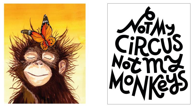 my home Poster »Affe mit Schmetterling - Circus Poster Set - Dekoration«, (2er-Set) von My Home