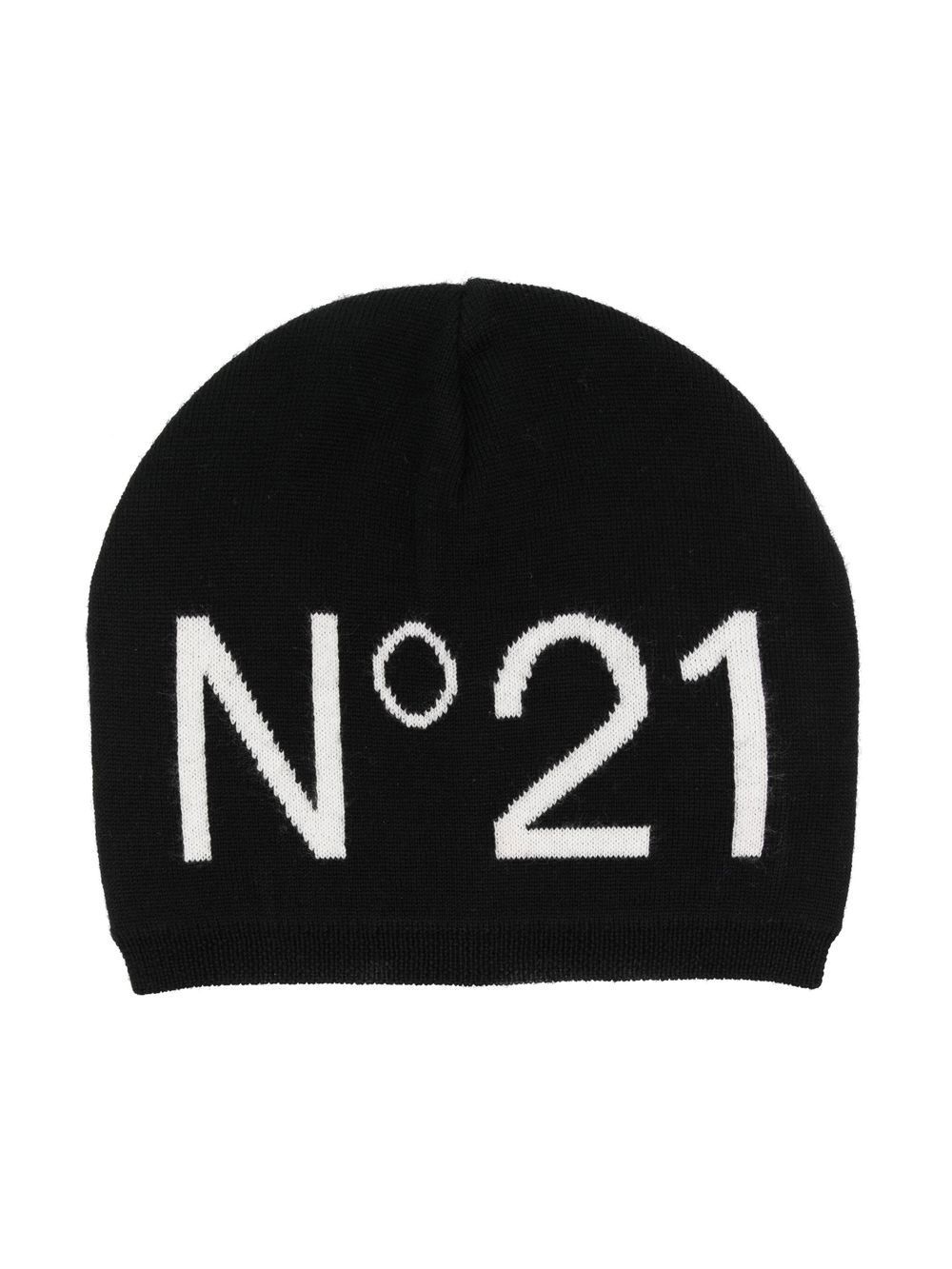 Nº21 Kids logo-print knitted beanie - Black von Nº21 Kids