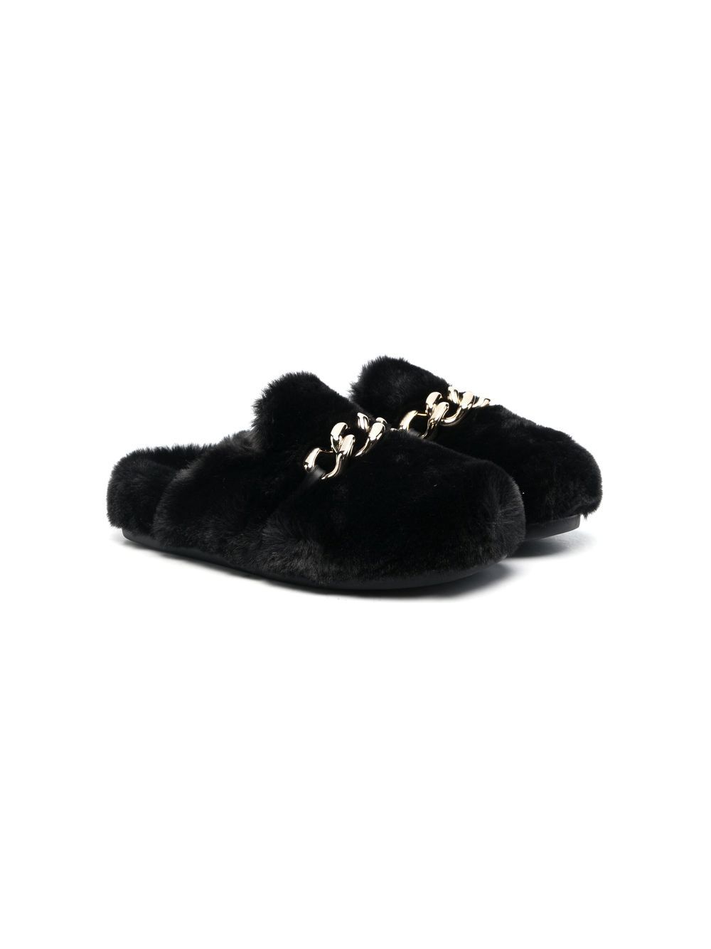 Nº21 Kids chain detail furry slippers - Black von Nº21 Kids