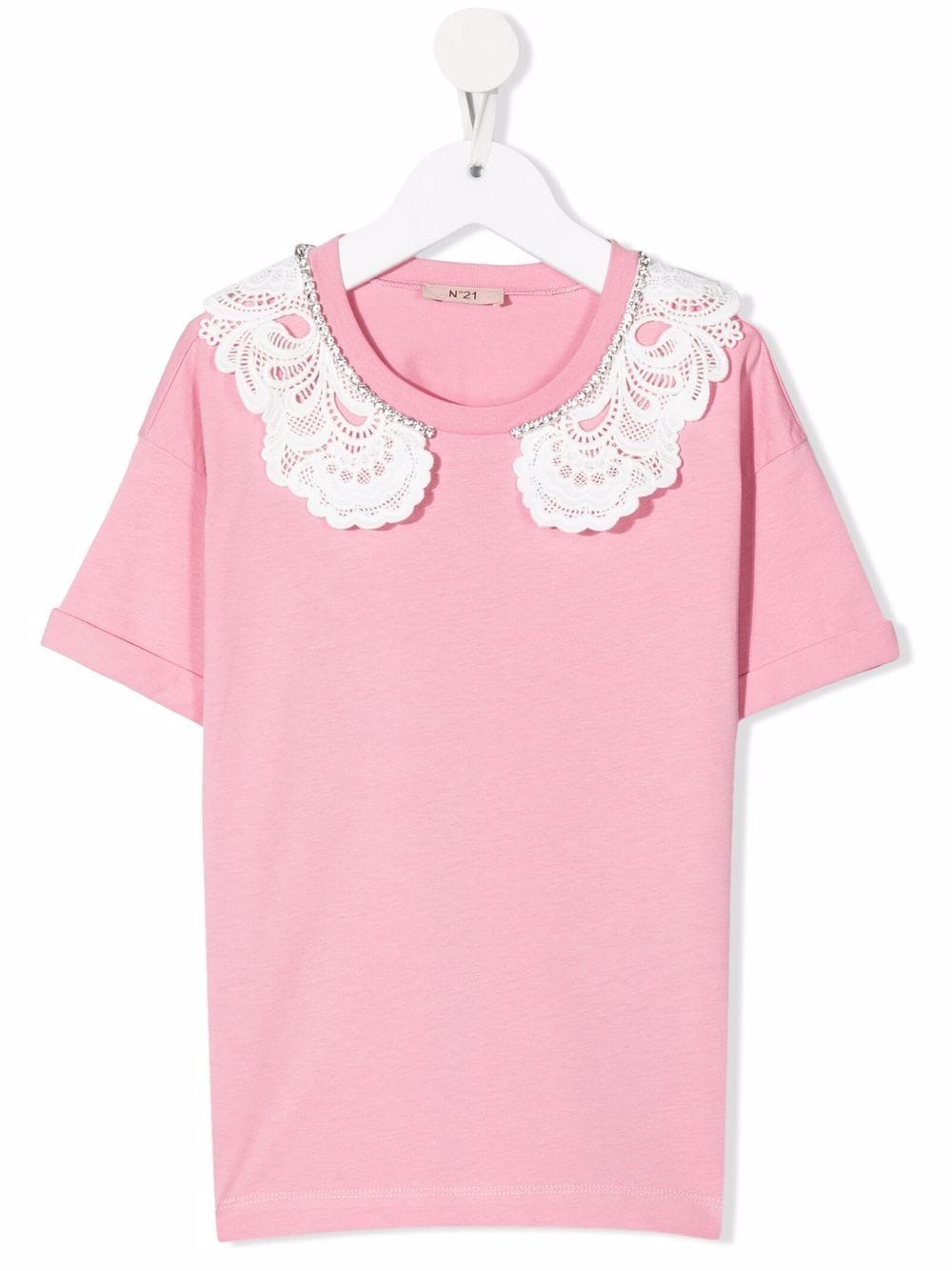 Nº21 Kids crystal-embellished lace-trim T-shirt - Pink von Nº21 Kids