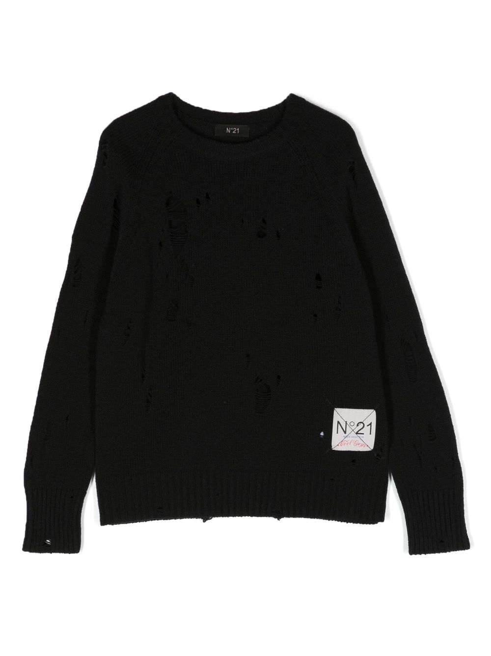 Nº21 Kids distressed-knit logo-patch jumper - Black von Nº21 Kids