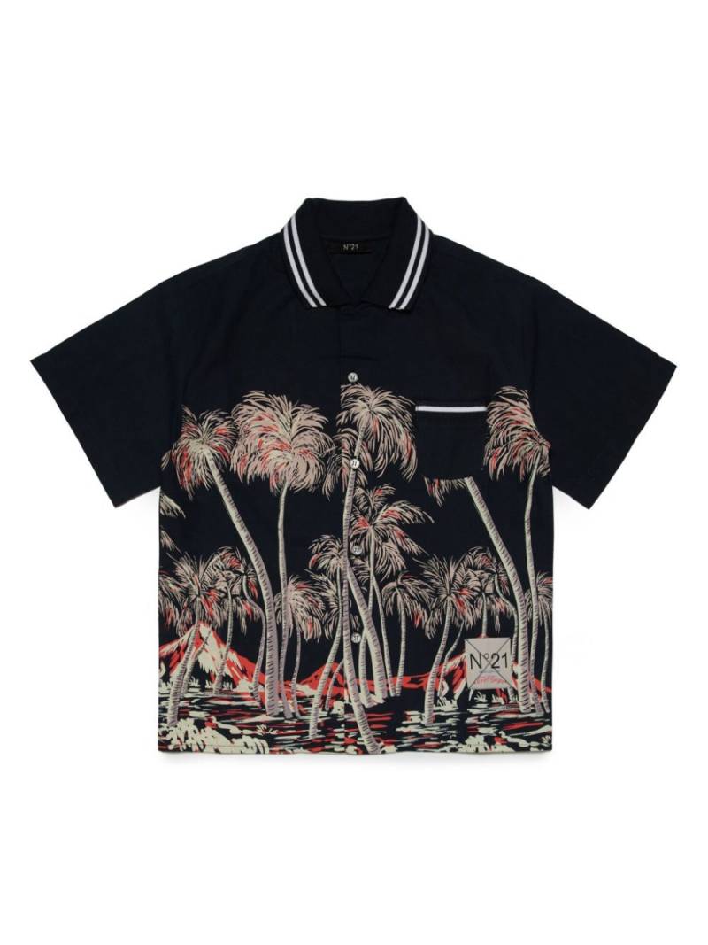 Nº21 Kids graphic-print cotton polo shirt - Black von Nº21 Kids