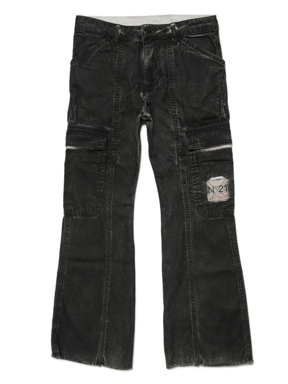 Nº21 Kids faded-effect denim cargo trousers - Black von Nº21 Kids