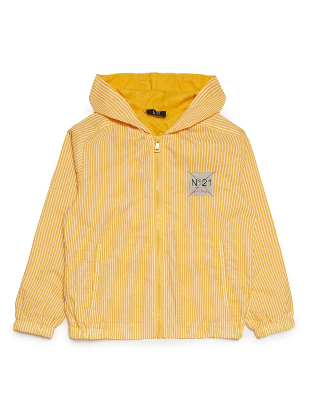 Nº21 Kids logo-appliqué striped hooded jacket - Yellow von Nº21 Kids