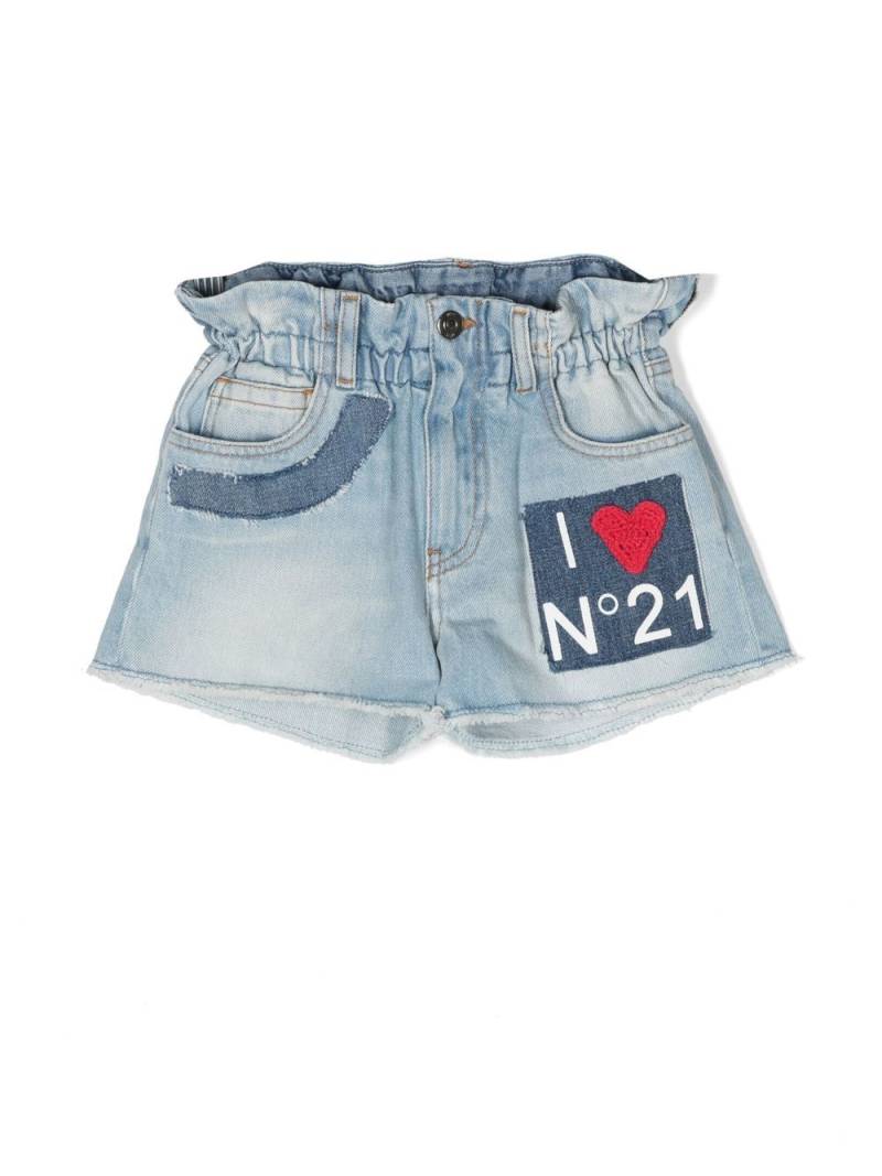 Nº21 Kids logo-patch denim shorts - Blue von Nº21 Kids
