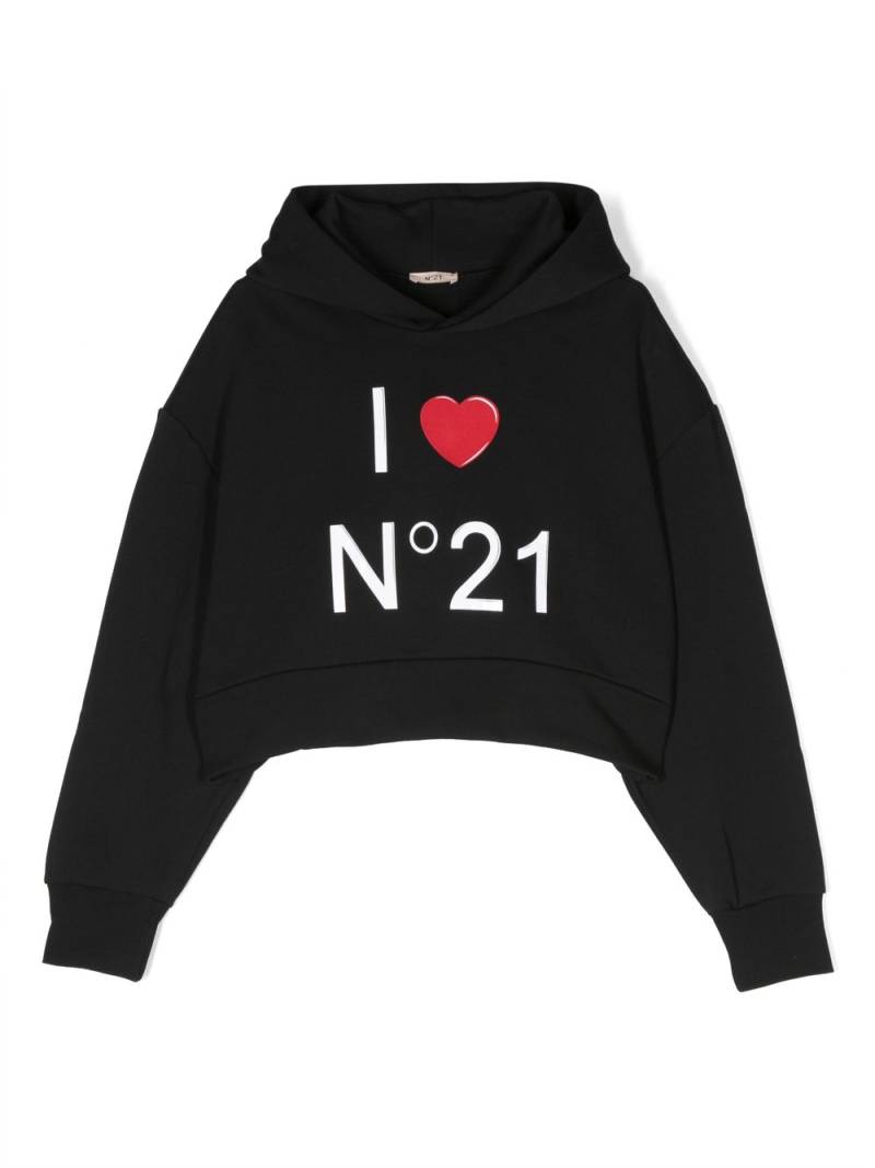 Nº21 Kids logo-print cotton hoodie - Black von Nº21 Kids