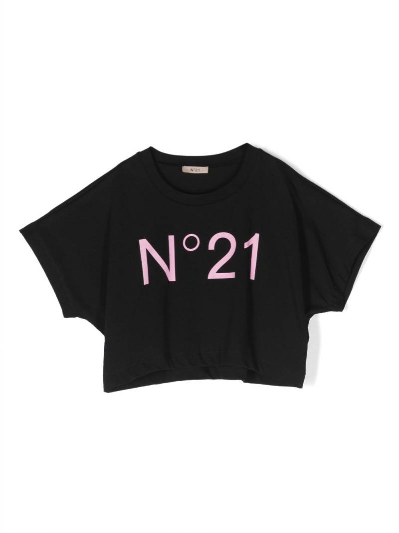 Nº21 Kids logo-print cropped T-shirt - Black von Nº21 Kids