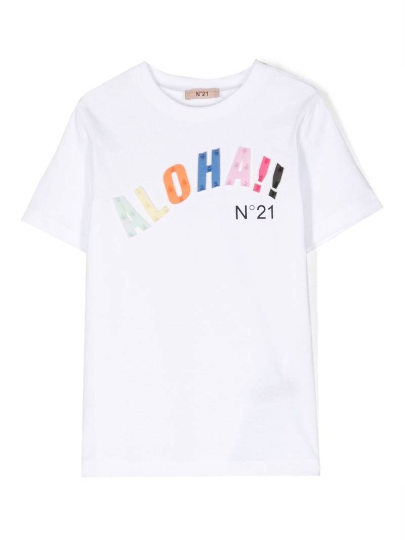 Nº21 Kids slogan-appliqué logo-print T-shirt - White von Nº21 Kids