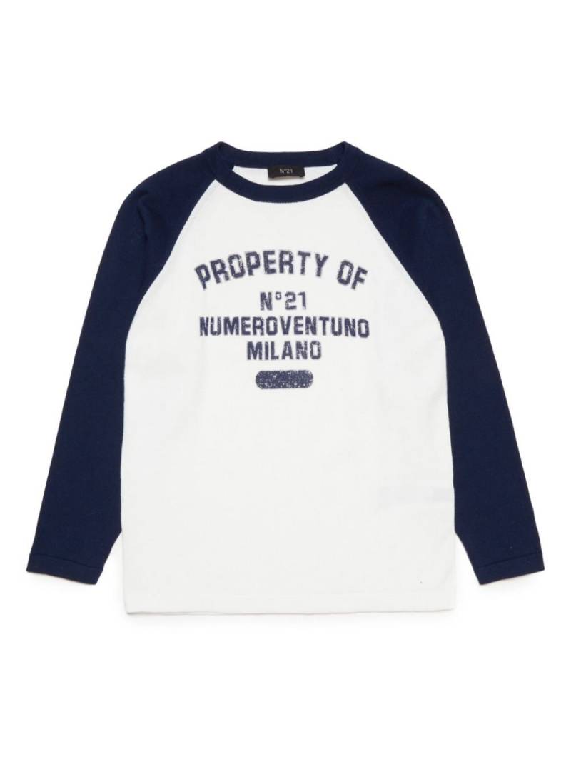 Nº21 Kids slogan-print colour-block sweatshirt - White von Nº21 Kids