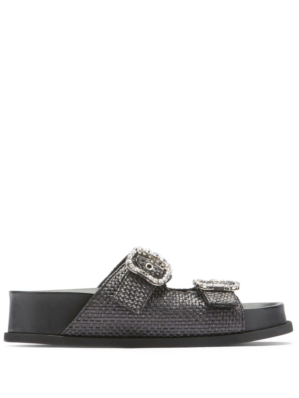 Nº21 crystal-embellished buckle woven slides - Black von Nº21