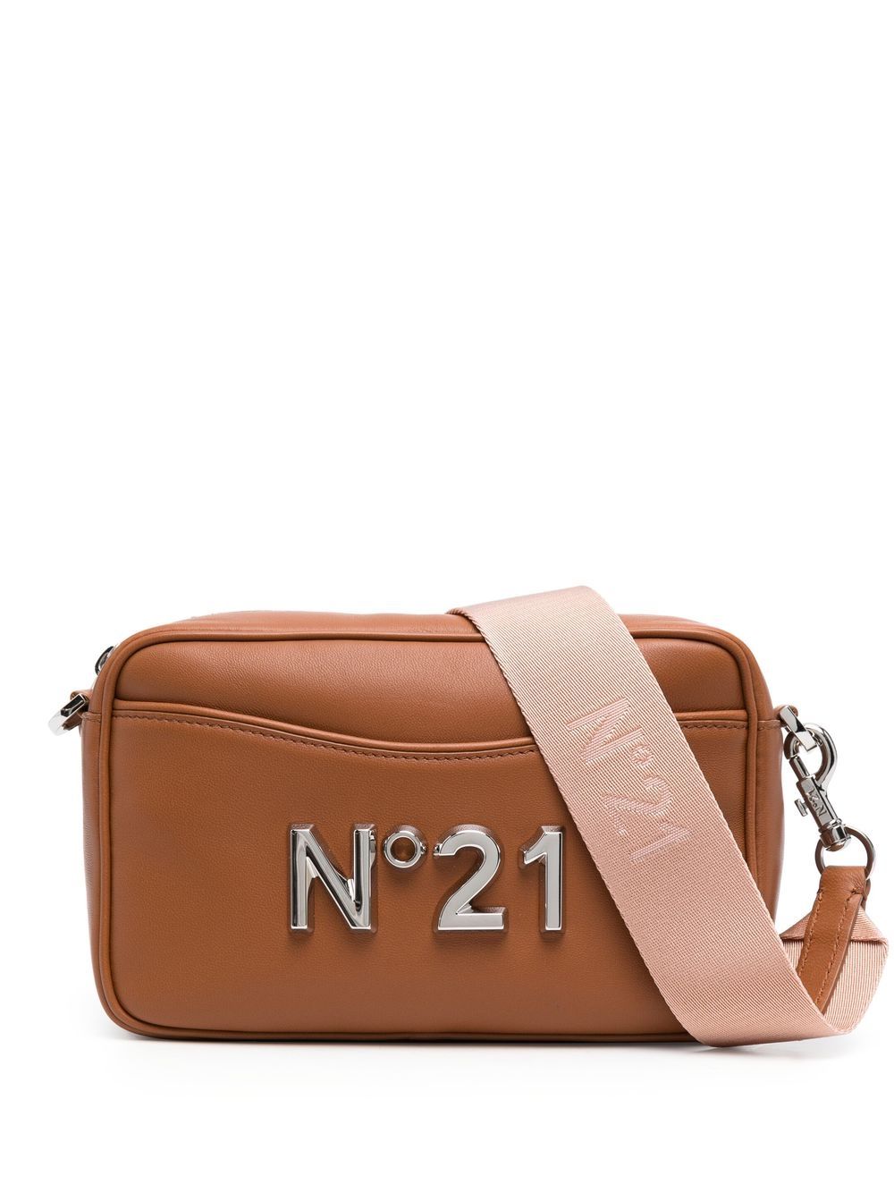 Nº21 logo-plaque leather crossbody bag - Brown von Nº21