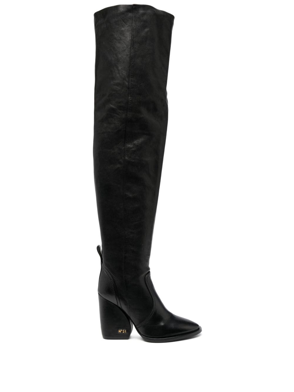 Nº21 logo-sole 100mm leather knee-high boots - Black von Nº21