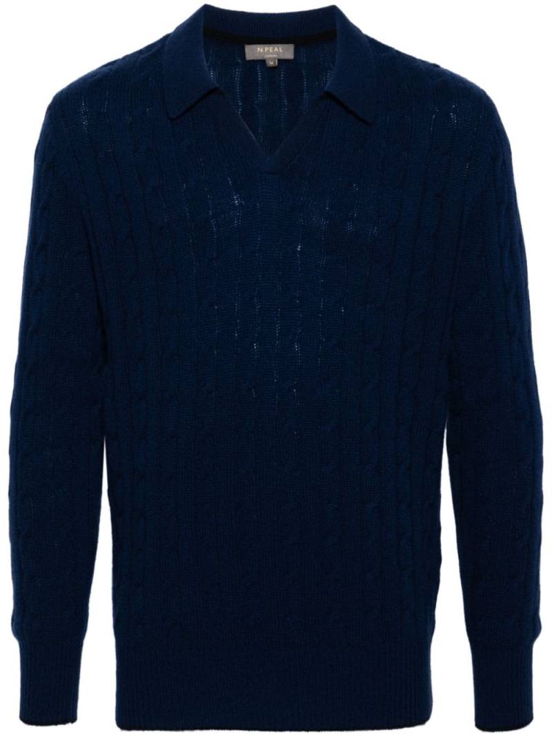 N.Peal cable-knit cashmere polo jumper - Blue von N.Peal
