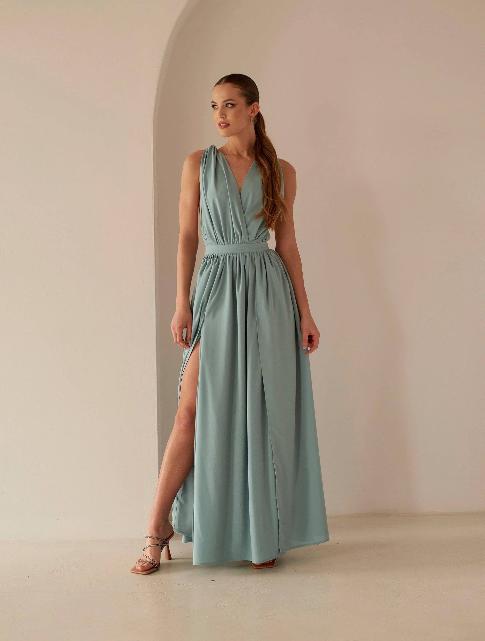 Cara Maxi Kleid Damen Taubenblau XS von NANA'S