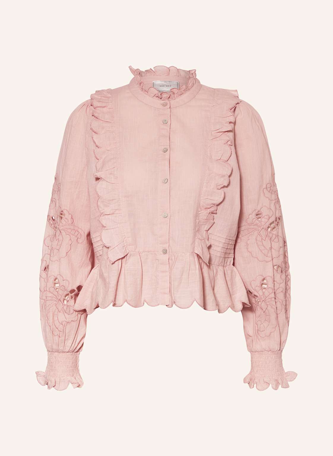 Neo Noir Bluse Petrine Mit Lochspitze Und Rüschen rosa von NEO NOIR
