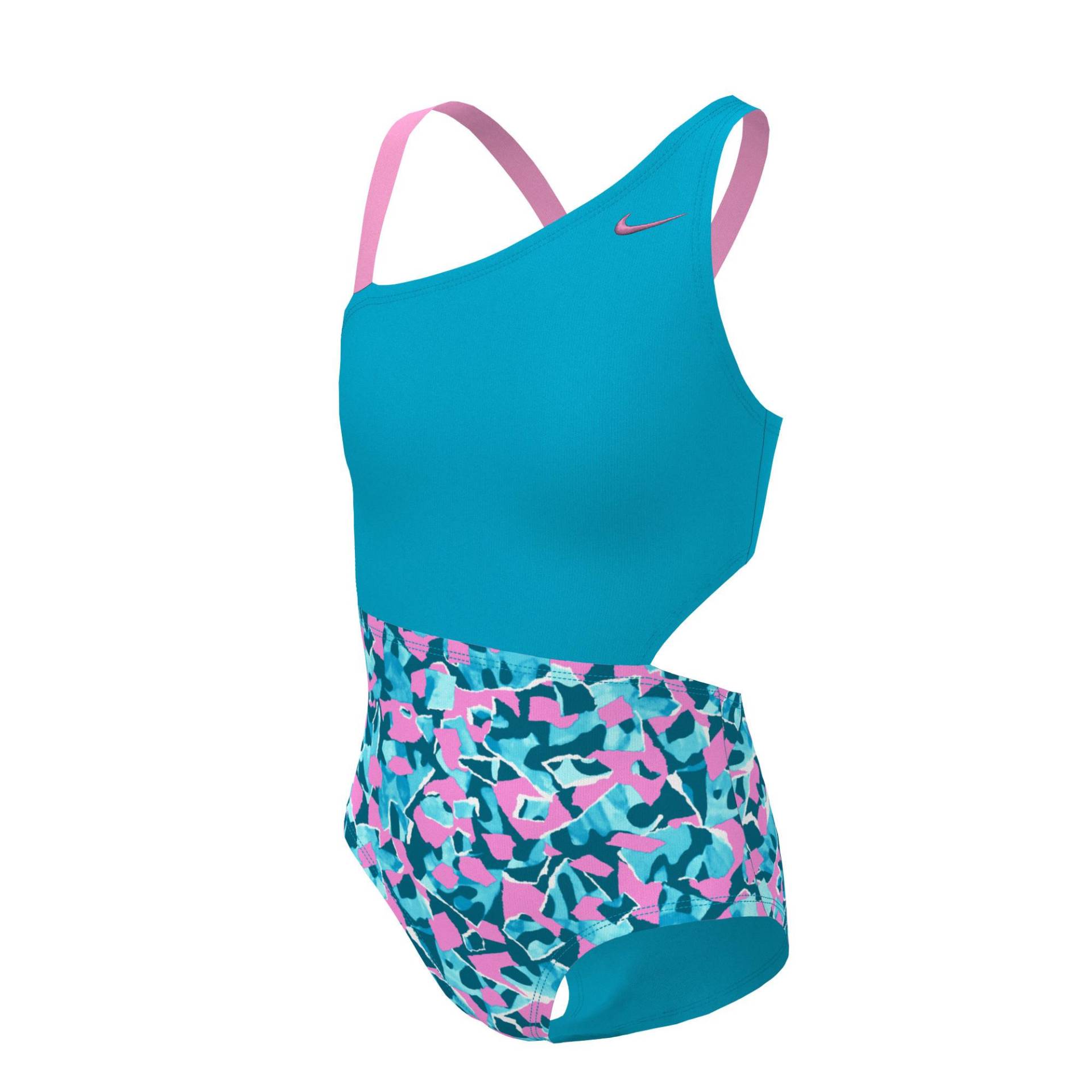 Badeanzug Asymetrical Monokini Mädchen Blau XS von NIKE