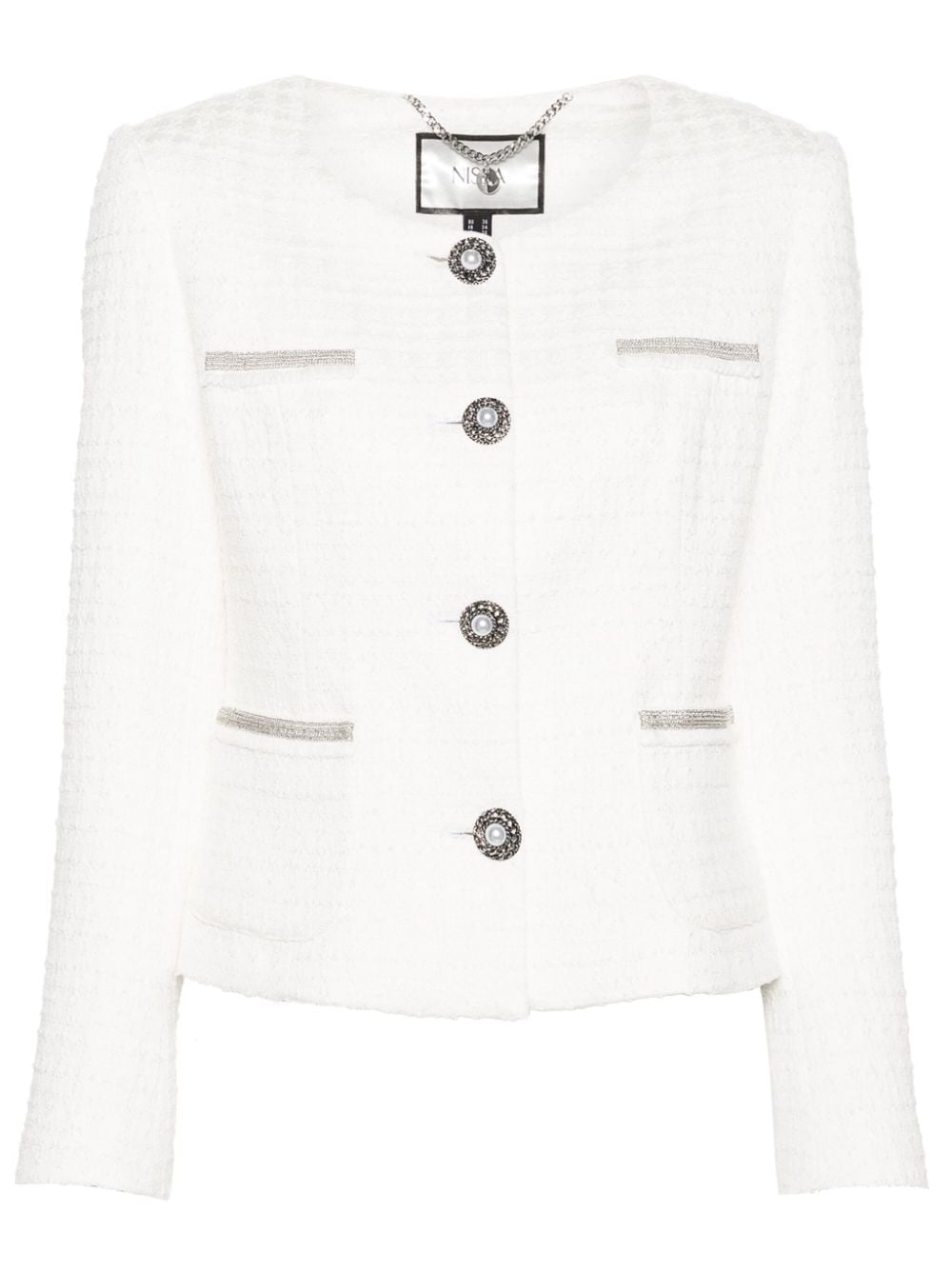 NISSA chain-detailing bouclé jacket - White von NISSA