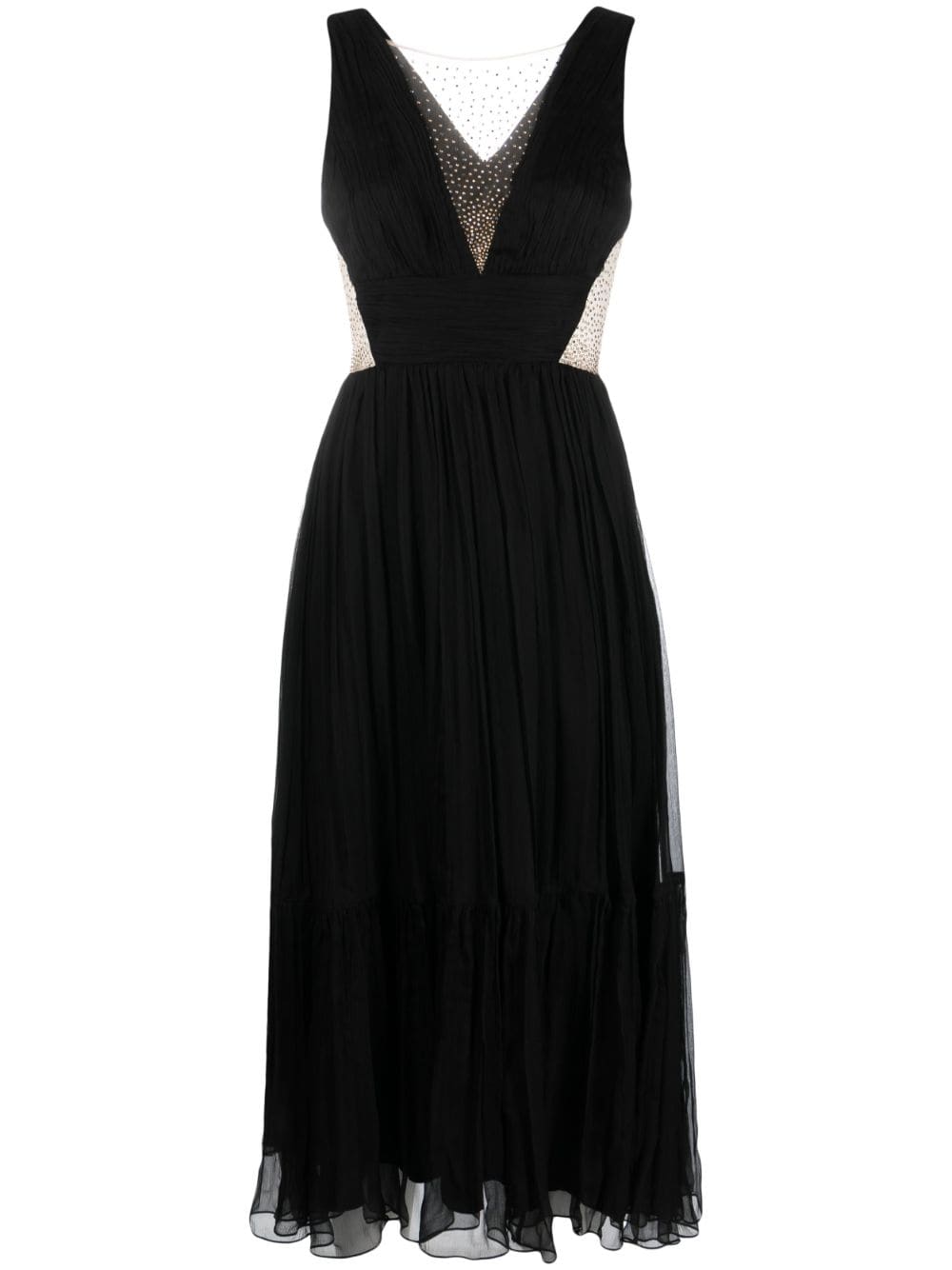 NISSA crystal-embellished pleated silk dress - Black von NISSA