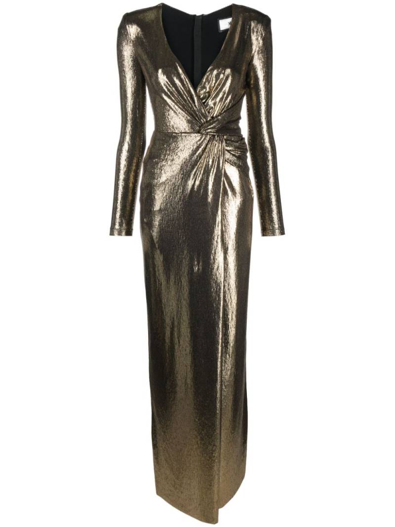 NISSA draped lamé-effect maxi dress - Gold von NISSA