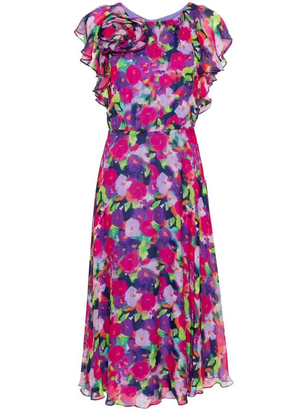 NISSA floral-appliqué georgette dress - Purple von NISSA