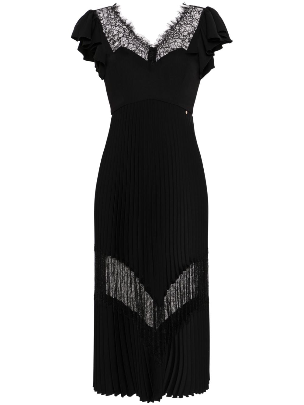 NISSA lace-detailed pleated midi dress - Black von NISSA