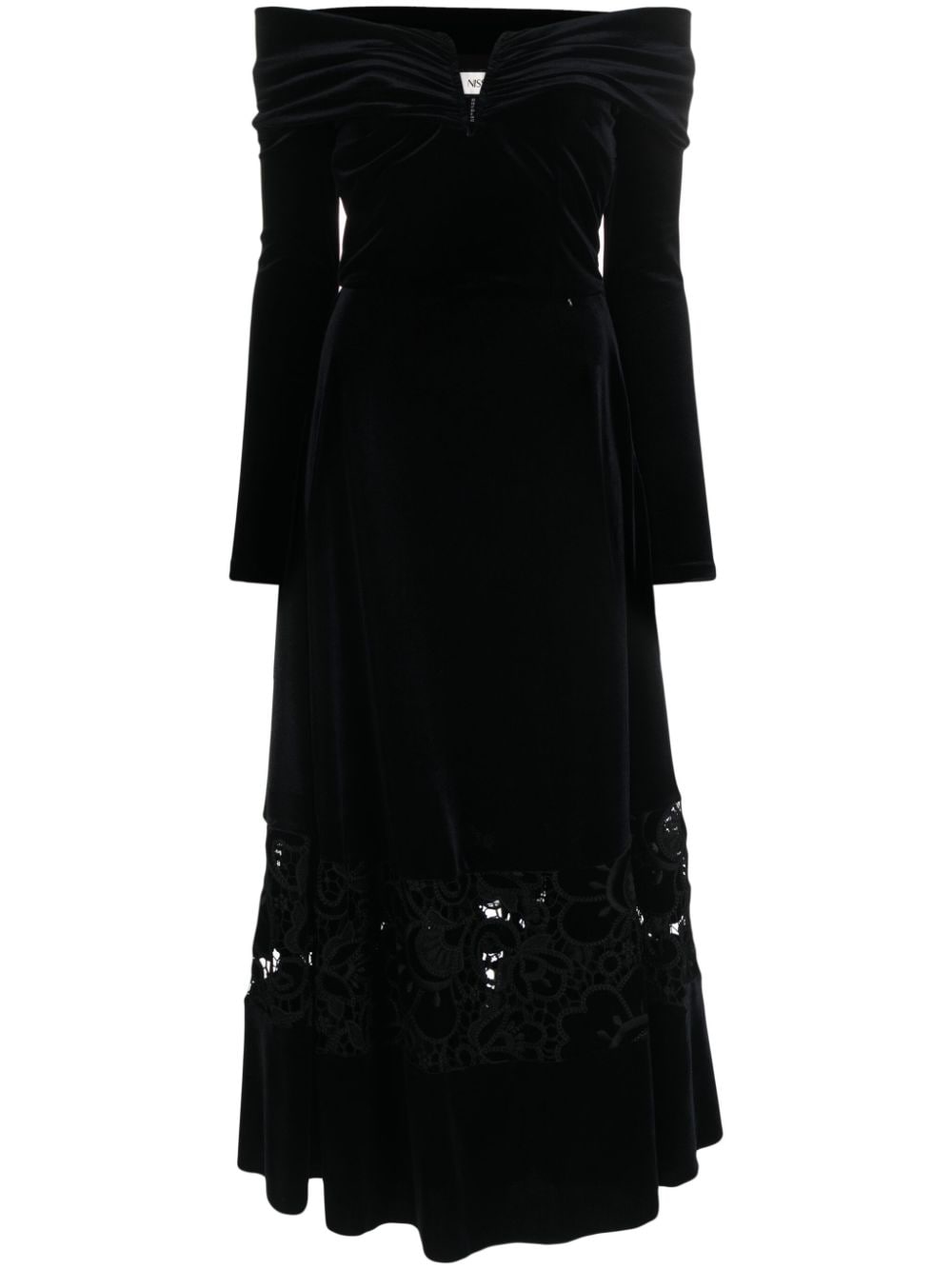 NISSA lace-detailing velvet-finish dress - Black von NISSA