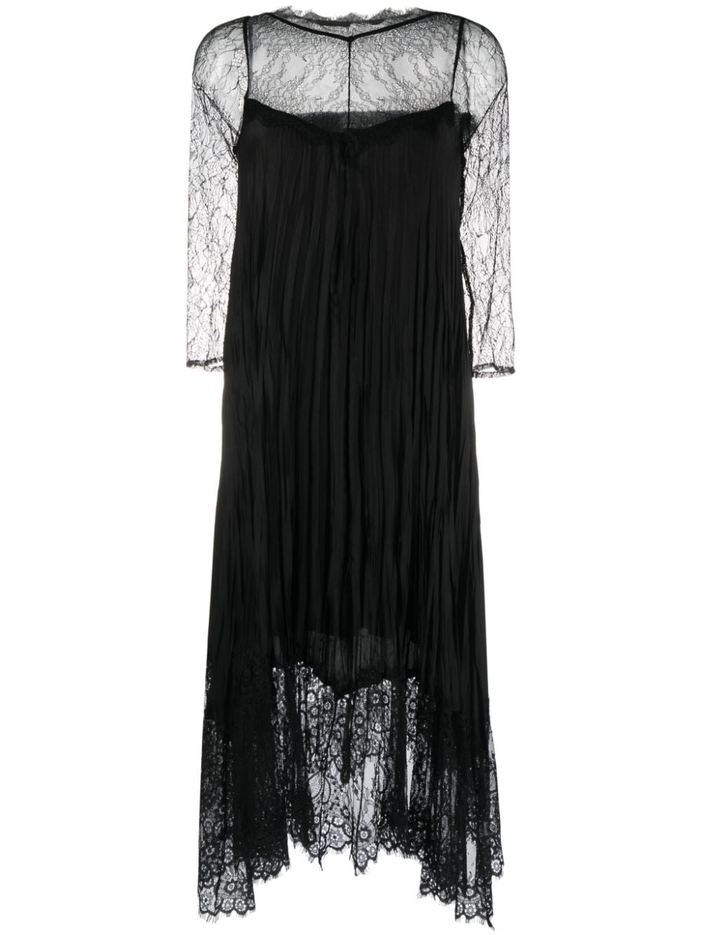 NISSA lace-trim pleated midi dress - Black von NISSA