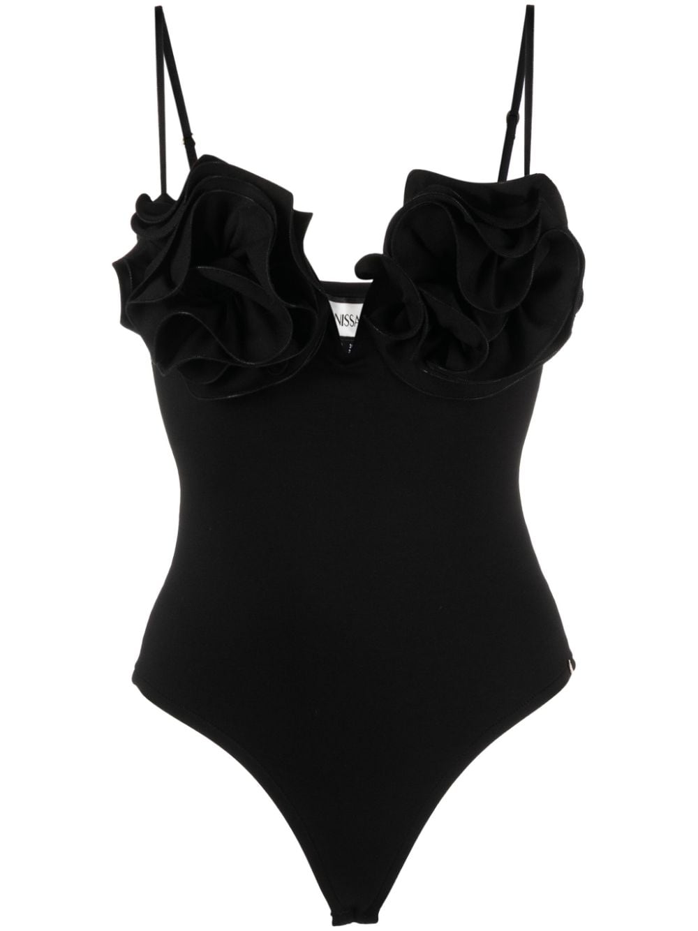 NISSA ruffled spaghetti-strap bodysuit - Black von NISSA