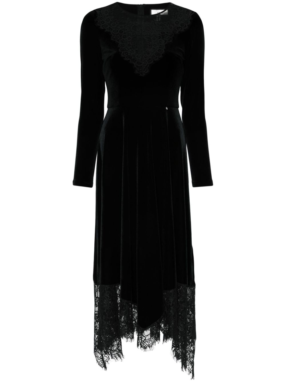 NISSA floral-lace velvet midi dress - Black von NISSA