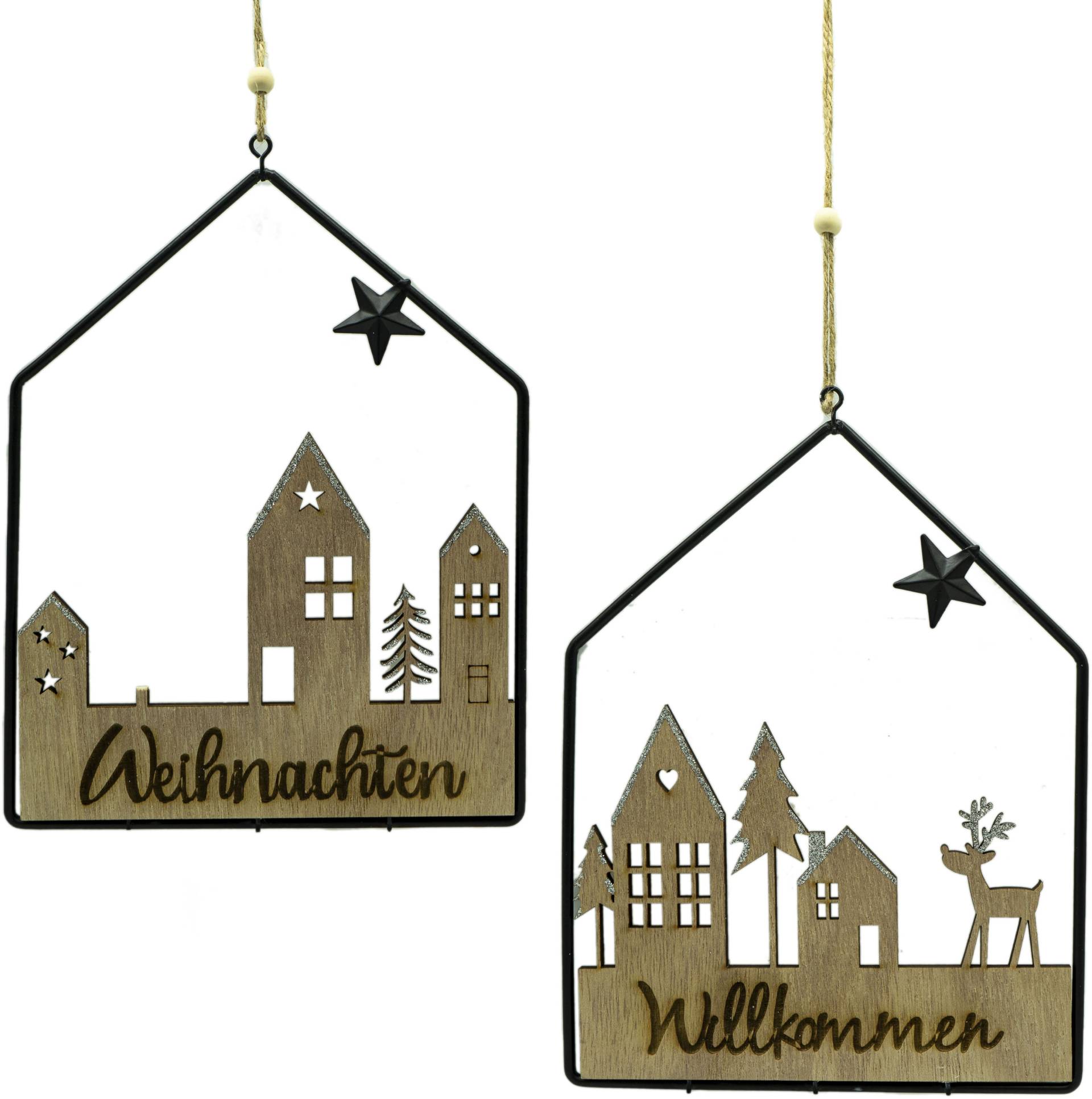 NOOR LIVING Weihnachtsfigur »Deko-Schild aus Holz und Metall, mit Aufschrift Willkommen/Weihnachten« von NOOR LIVING