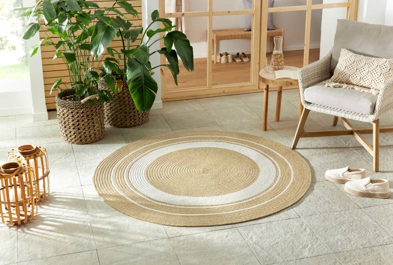 NORTHRUGS Teppich »Trenzado«, rund, 10 mm Höhe, In- & Outdoor, Handmade-Look, Gewebt, Wetterfest, Balkon, Wohnzimmer von NORTHRUGS