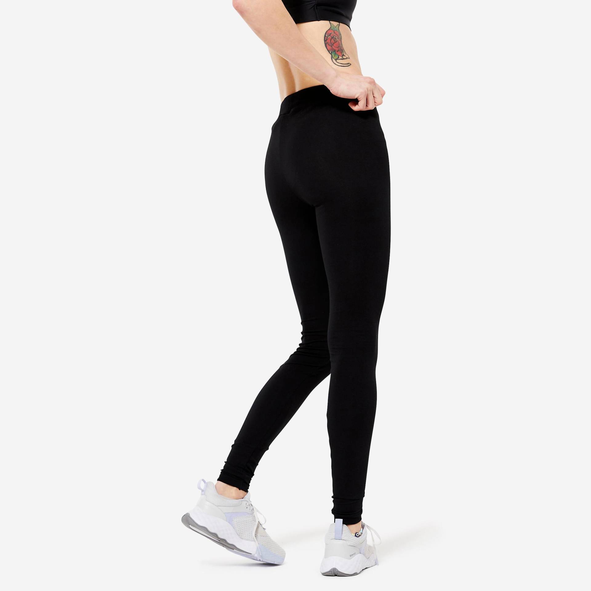 Leggings Fitness Fit+ Baumwolle Damen Schwarz Damen Schwarz 3XL von NYAMBA