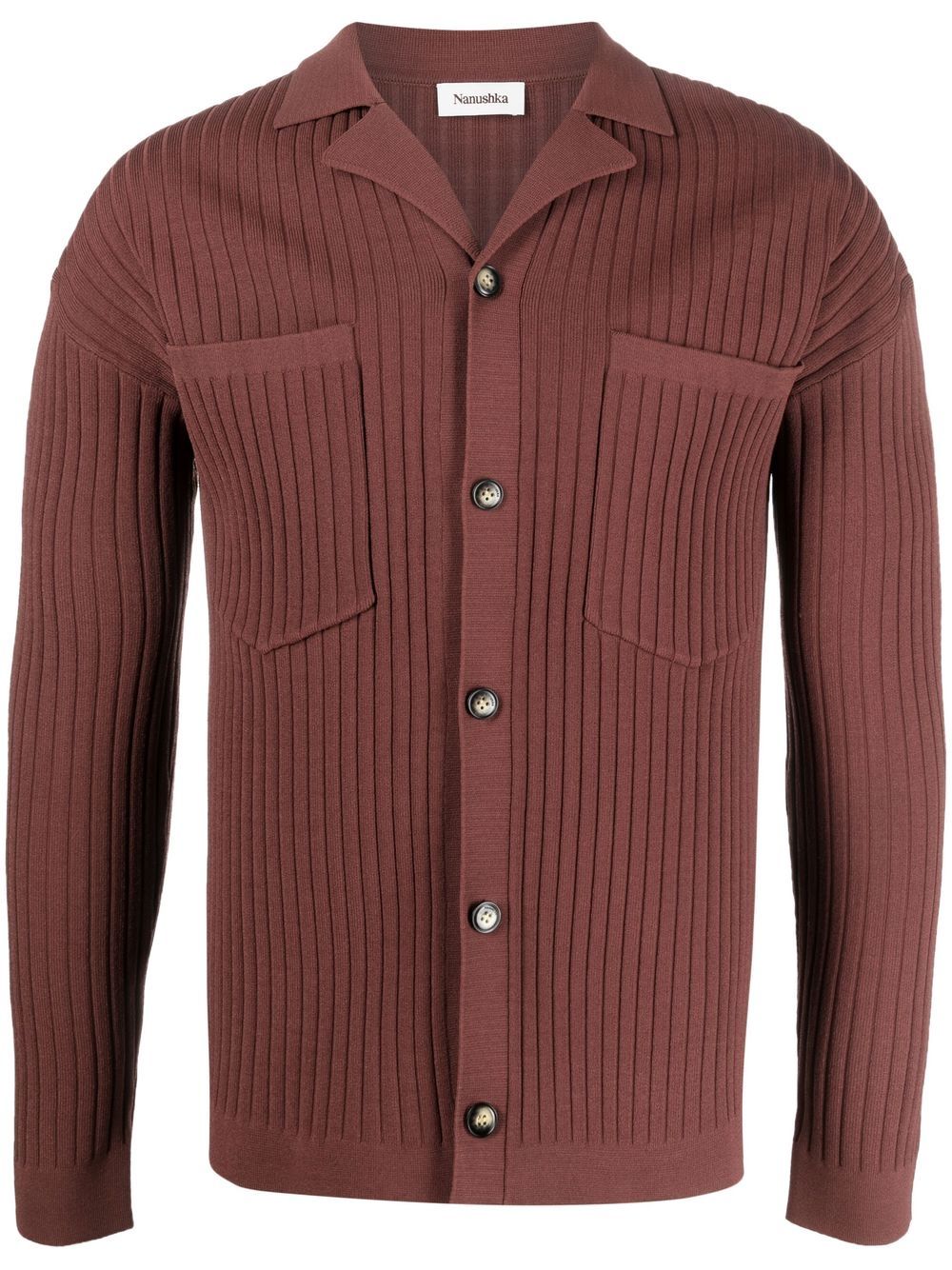 Nanushka ribbed-knit notched-collar cardigan - Brown von Nanushka