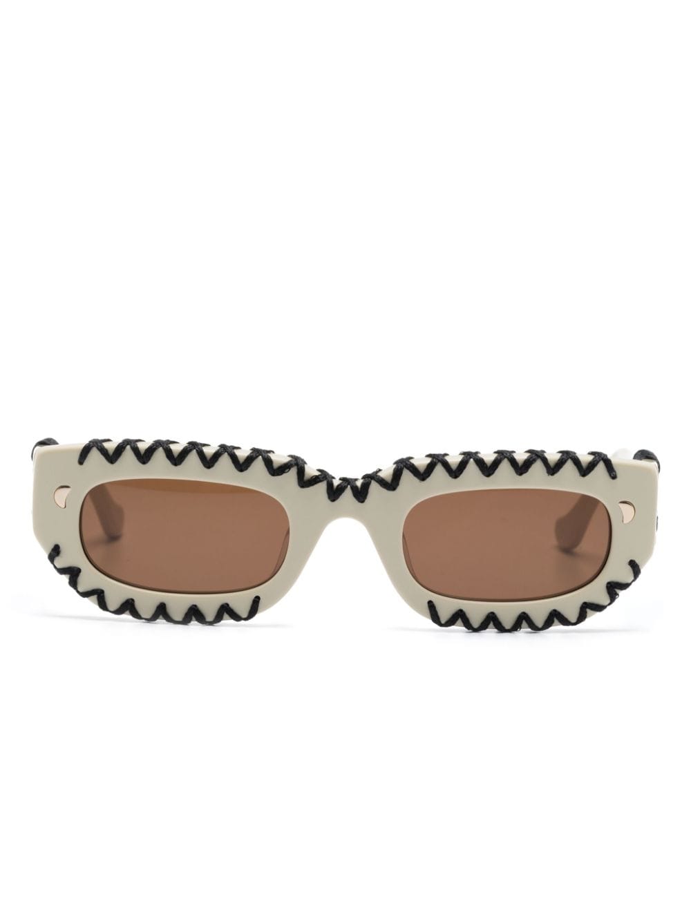 Nanushka whipstitch-detailing rectangle-frame sunglasses - Neutrals von Nanushka