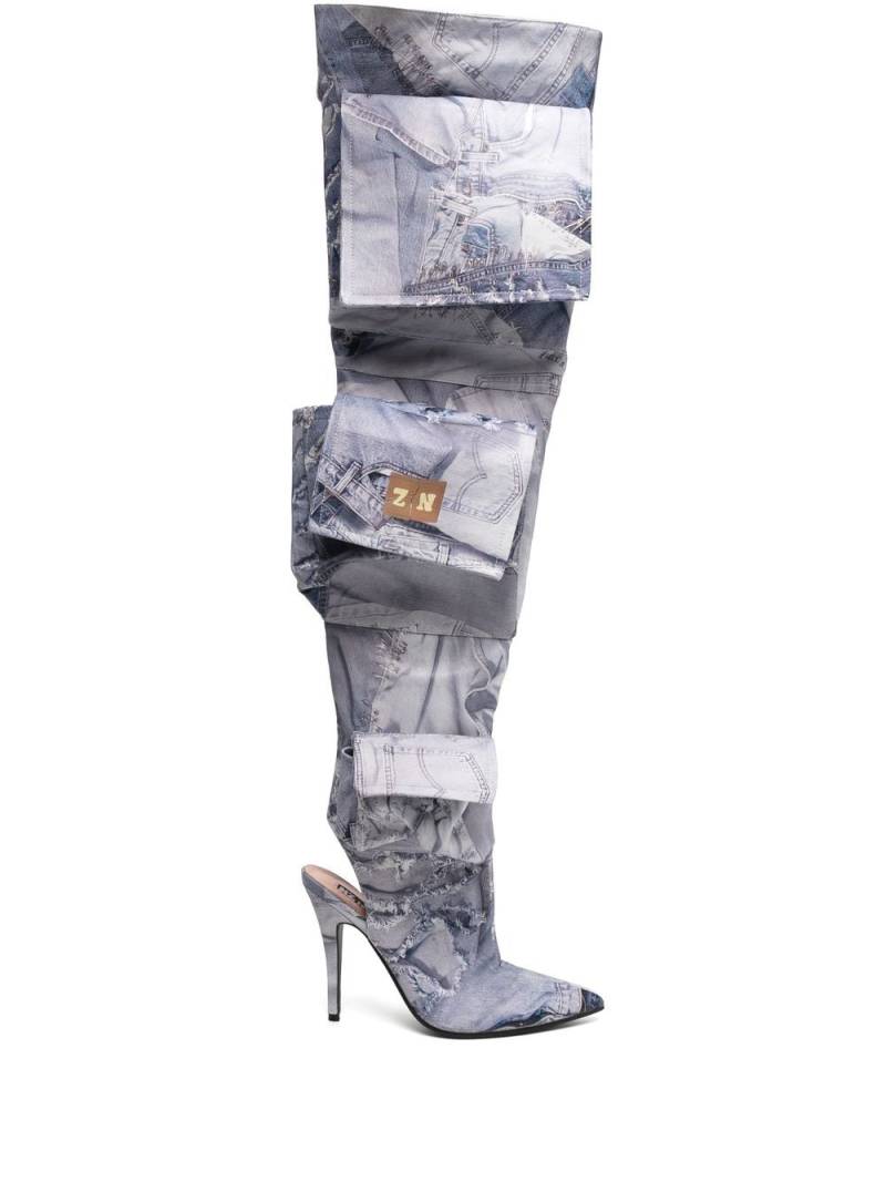 Natasha Zinko thigh-high cargo boots - Blue von Natasha Zinko