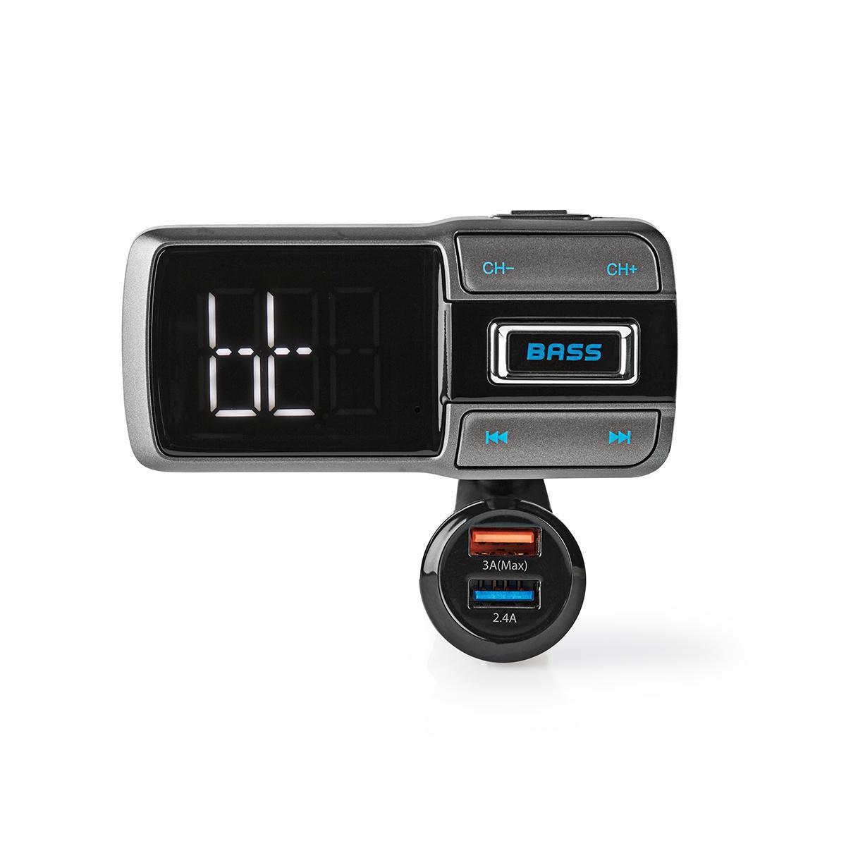 Auto Fm -sender | Swanhals | Drahtlose Anrufe | 2,0 "| Led -bildschirm | Bluetooth® | Qc 3.0 / 5.0 V Dc / 2.4 A | Schnelles Laden | Bas Boost | Google Assistant / Siri | Grau / Schwarz Unisex von Nedis