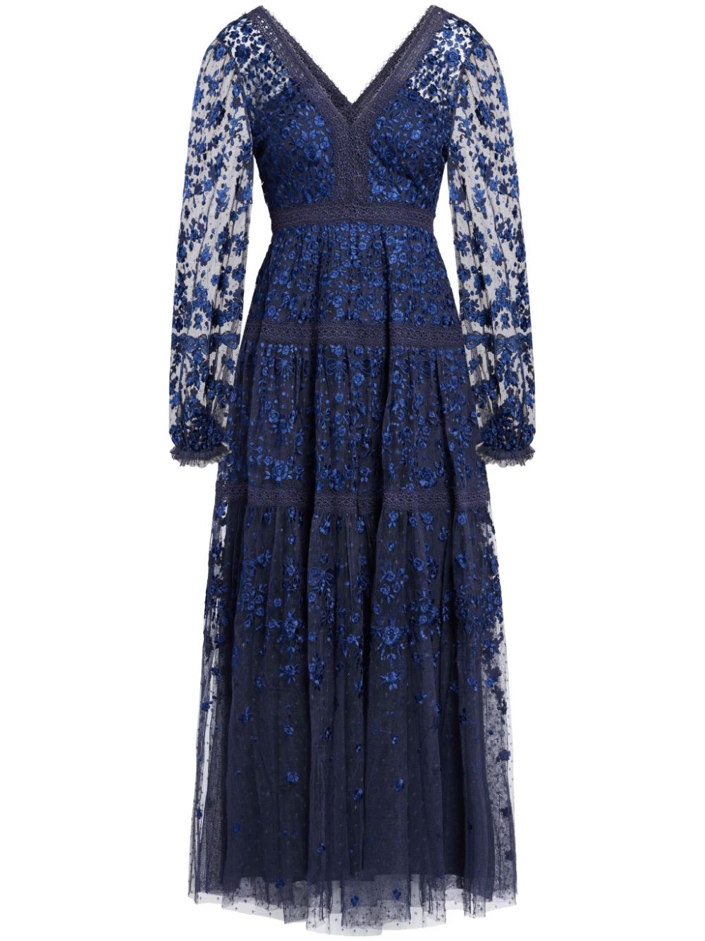 Needle & Thread Celestia floral-embroidered maxi dress - Blue von Needle & Thread