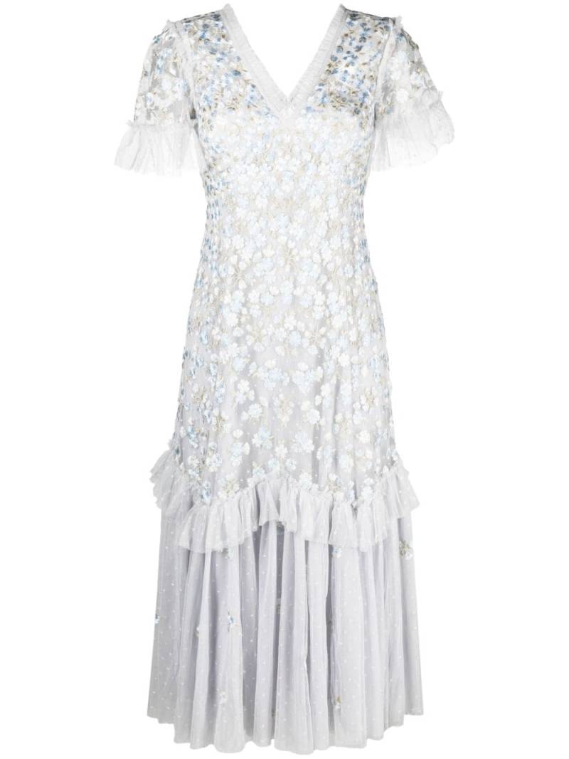 Needle & Thread Primrose floral-embroidered tulle dress - Grey von Needle & Thread