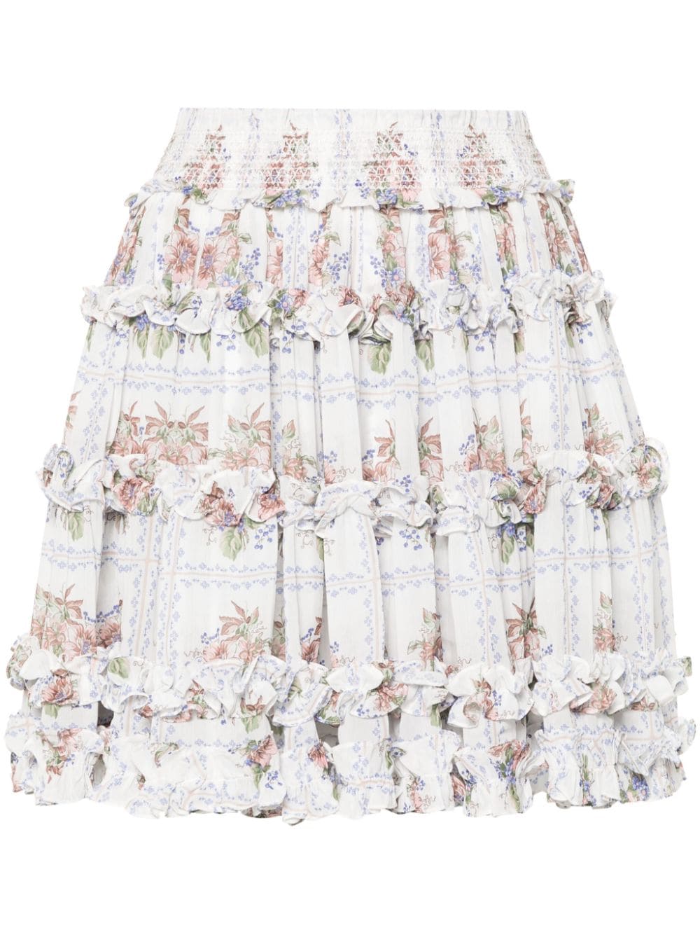 Needle & Thread floral ruffled mini skirt - White von Needle & Thread