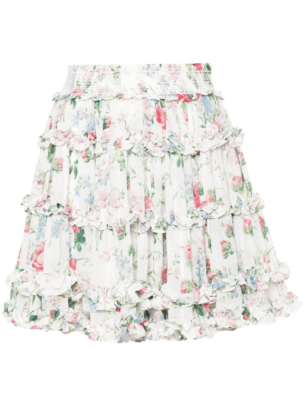 Needle & Thread floral ruffled mini skirt - White von Needle & Thread