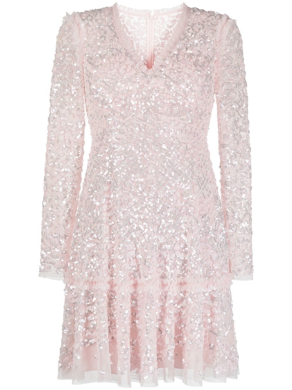 Needle & Thread sequinned long-sleeve skater dress - Pink von Needle & Thread