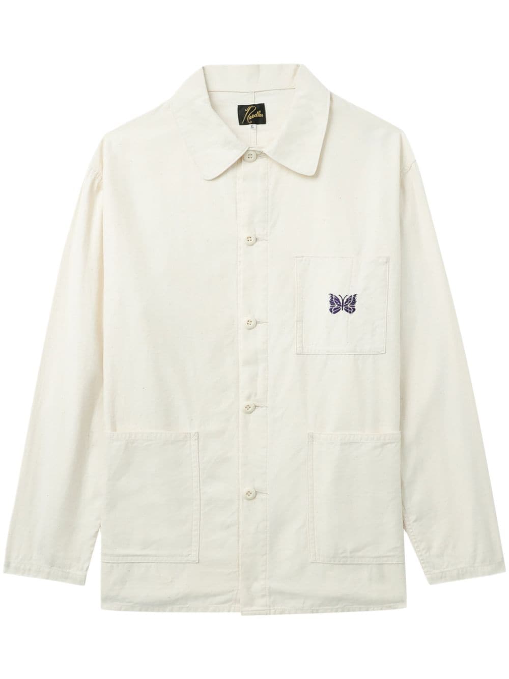 Needles logo-embroidered cotton shirt jacket - White