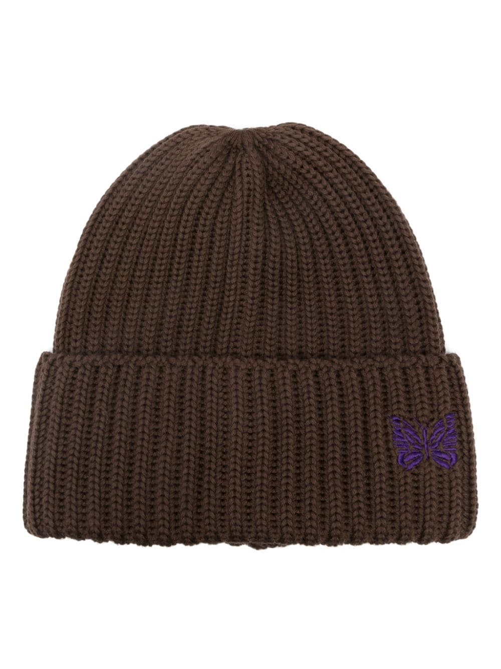 Needles logo-embroidered ribbed-knit beanie - Brown von Needles