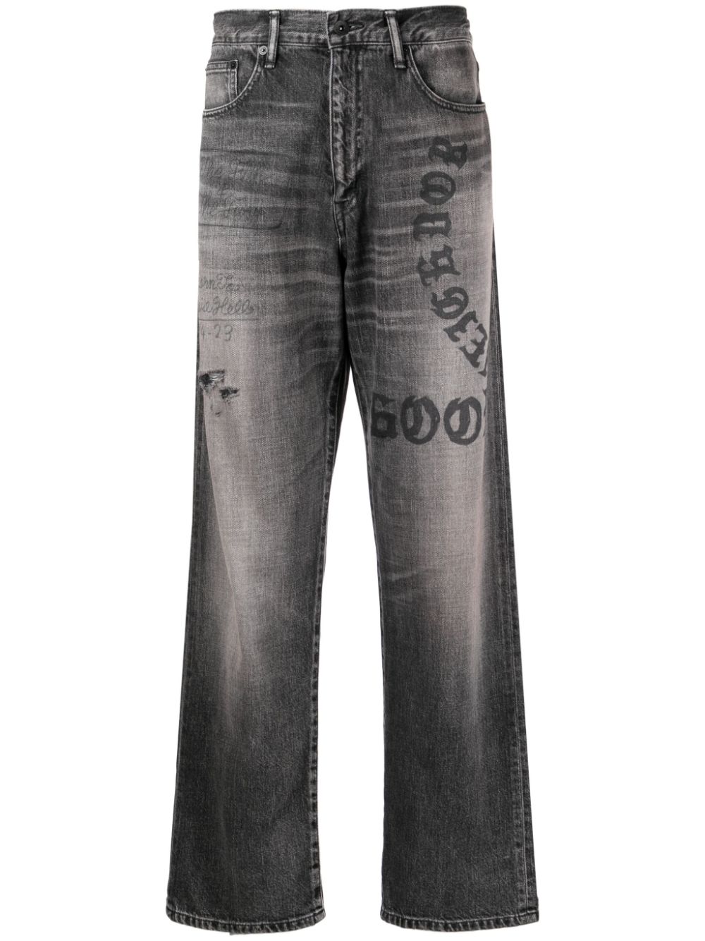 Neighborhood graphic-print straight-leg jeans - Grey von Neighborhood