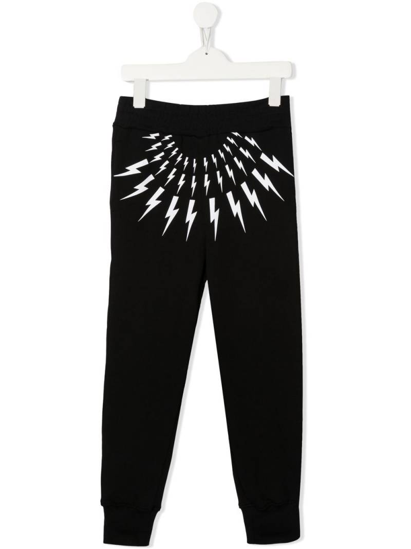 Neil Barrett Kids Thunderbolt-print tapered track pants - Black von Neil Barrett Kids