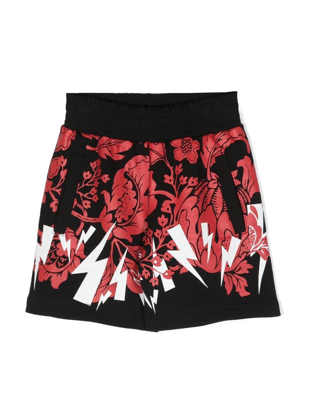 Neil Barrett Kids logo-print floral shorts - Black von Neil Barrett Kids