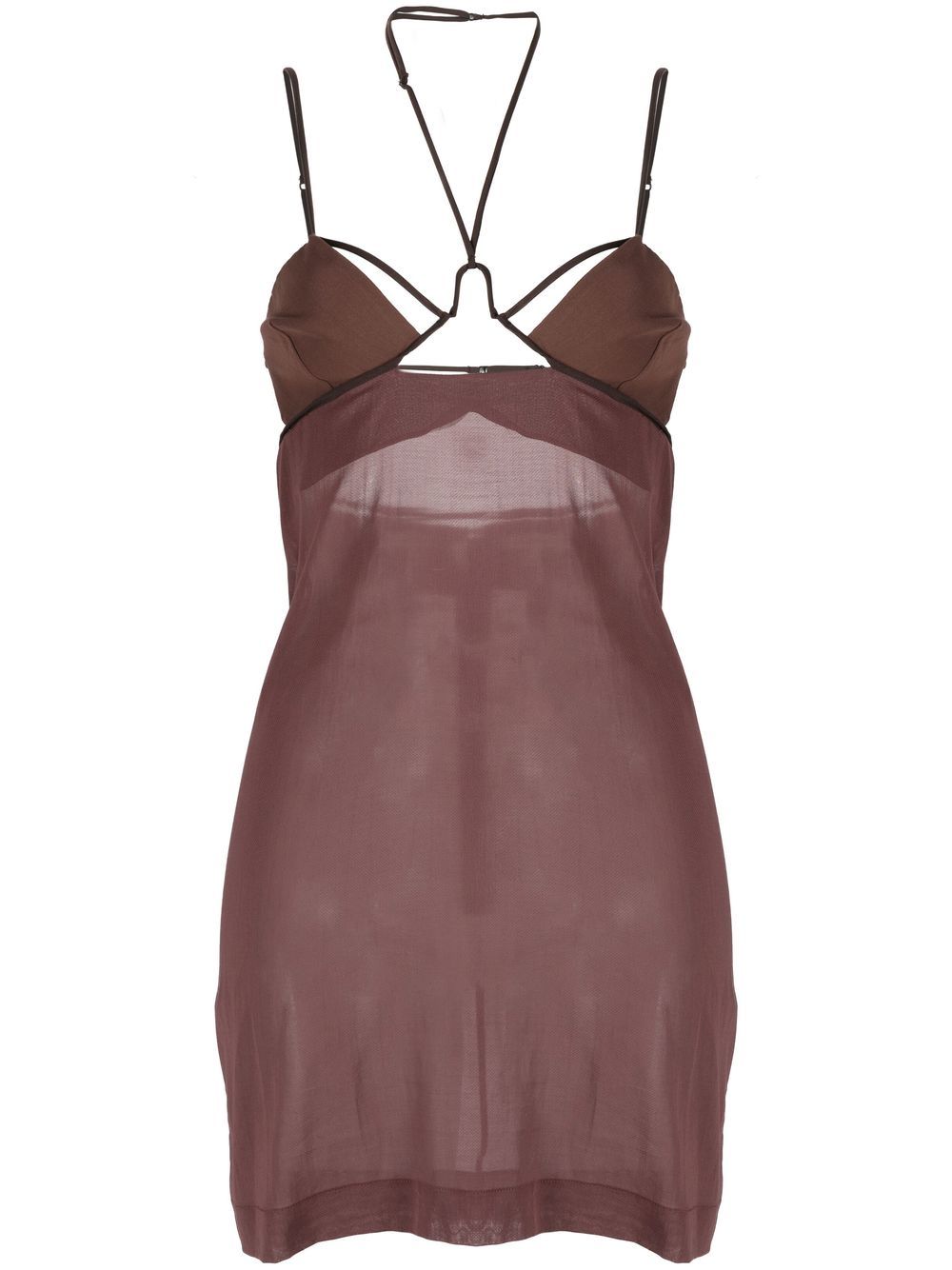 Nensi Dojaka strap-detailing semi-sheer minidress - Brown von Nensi Dojaka